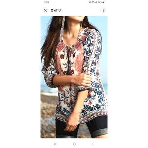 Bila floral paisley pullover peasant blouse XL tassel sequin boho hippie festiva